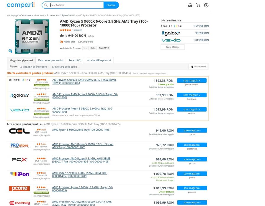 Procesor AMD AM5 9600X Tray nou