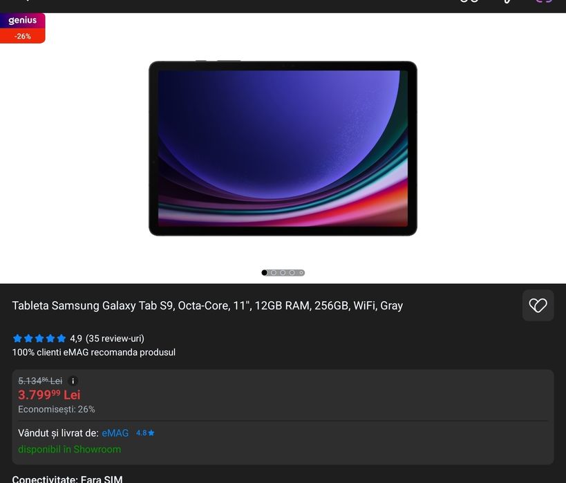 Samsung Tab S9 gri 12/256gb wifi,Sigilate,Garantie