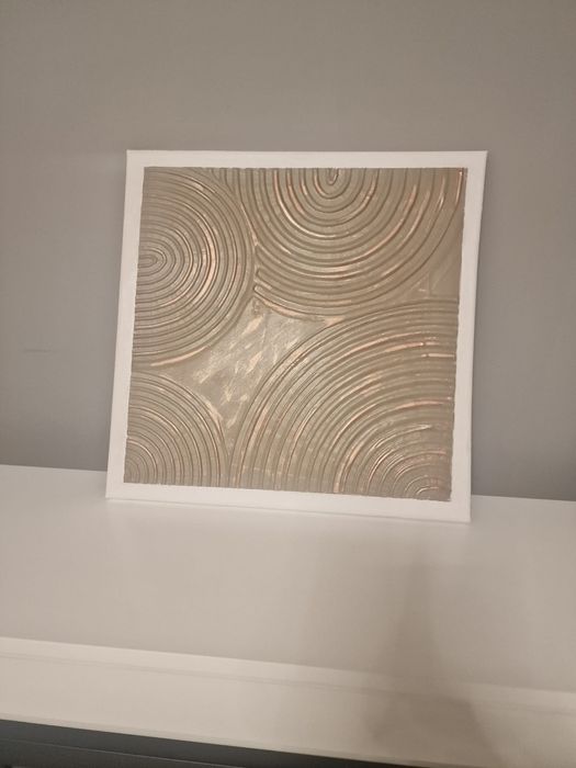 Tablou 3D realizat manual grej/cupru cu chenar alb 40x40 cm