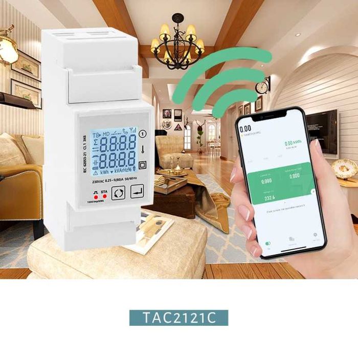 Tuya Smart WiFi монофазен електромер 80A за DIN шина. Отчет за дневни и нощни kWh, монитор за мощност, ватметър, волтметър, амперметър