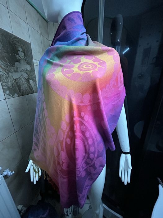 Esarfa premium cu franjuri, casmir si bumbac