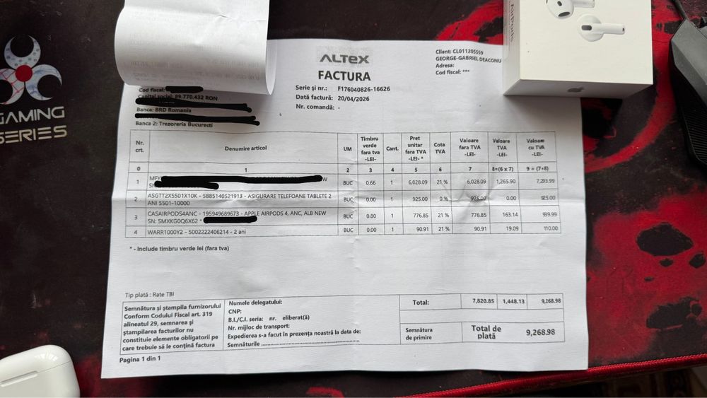 Vând căști Airpods generația 4 ANC încă în garanție