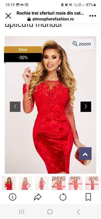 Rochie rosie catifea si dantela