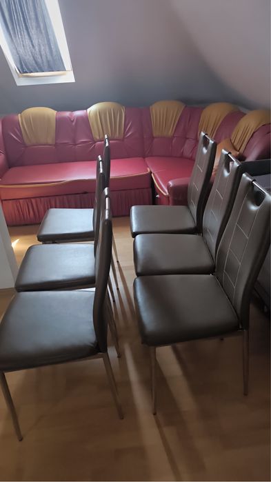 Set 6 scaune dining moderne, piele ecologică și picioare metalice