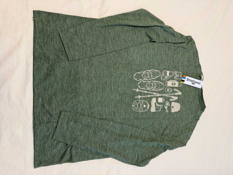 Продавам нова мъжка блуза от мерино вълнa Smartwool Merino Hemp Blend Gear Up Long Sleeve Graphic Fern Green Heather, размер XL