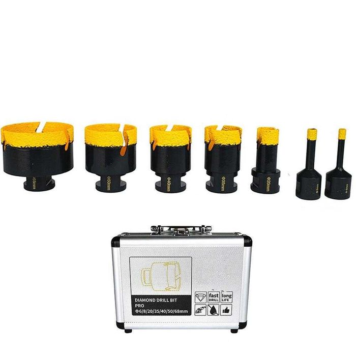 Боркорони диамантени за гранитогрес, фаянс, 6-68 мм, M14, 7 части