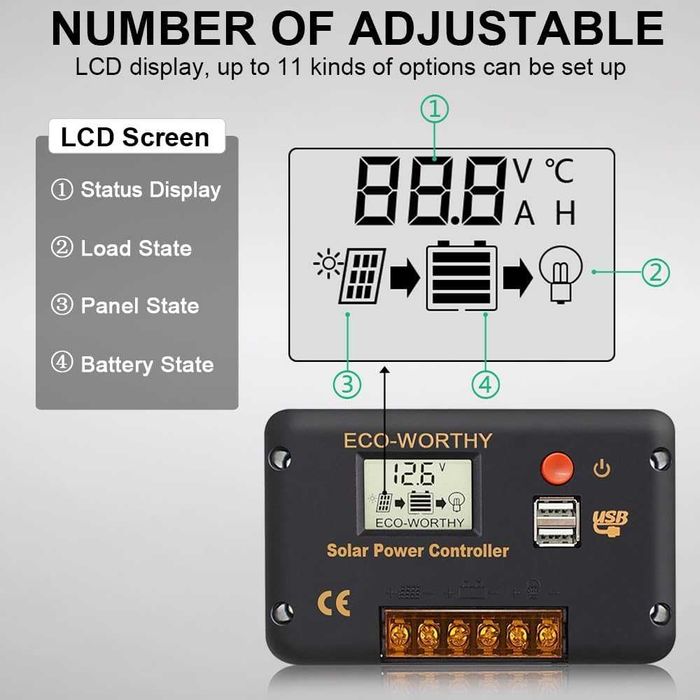 НОВ! PWM соларен контролер 30A за 12V и 24V системи с LCD дисплей, USB