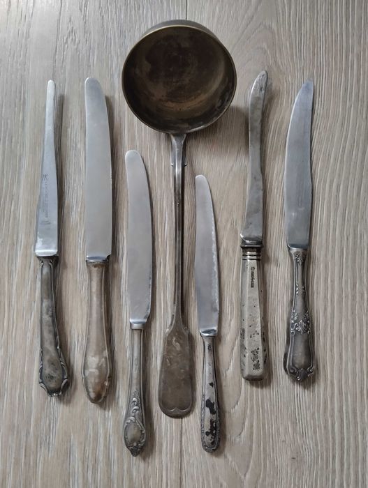 Мельхиоровые ножи и половник