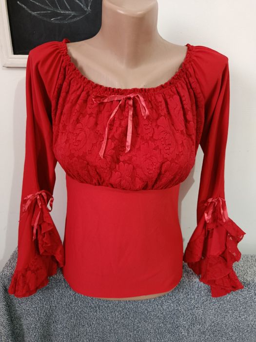 Bluza eleganta roșie mâneci evazate model anii 2000 mărimea S-M Charbell Paris