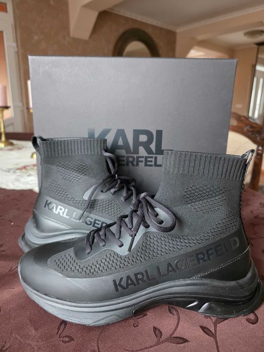 Sneakers high top bărbați Karl Lagerfeld negri din sintetic și textil