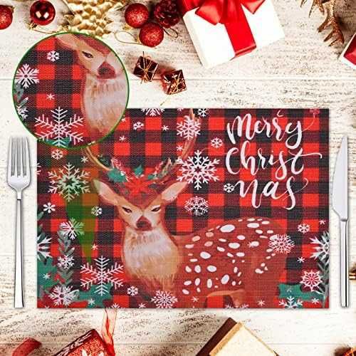 Нови Коледни Подложки за Маса 6 броя, Термоустойчиви PVC Дизайн С Елен