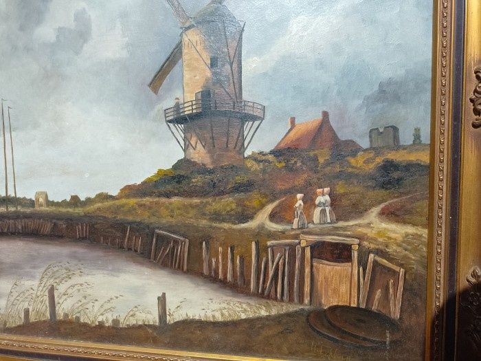 Tablou Lucrare in ulei semnata dimensiuni mari,rama din lemn masiv in