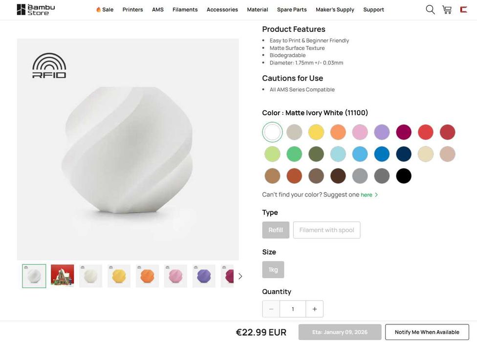 PLA matte филамент Bambu Lab