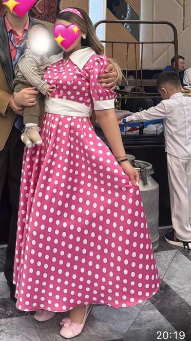 Розовое платье горох в стиле 80/90 х