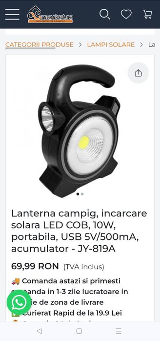 Lanterna campig, incarcare solara