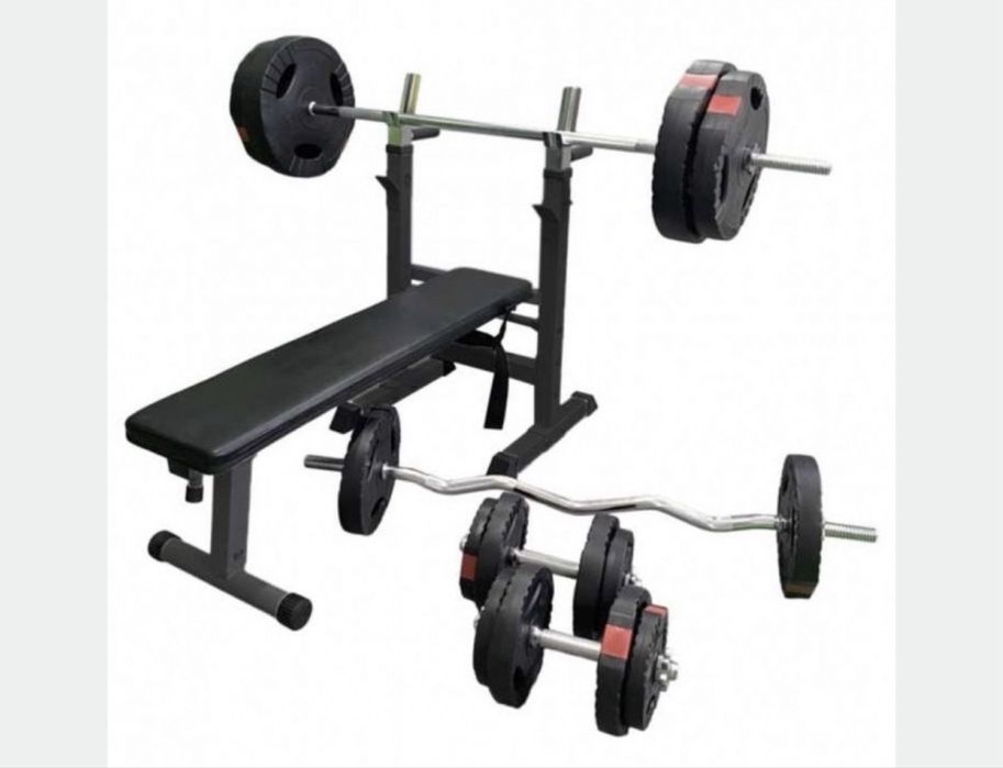 Pachet Sala pt. acasa, Banca piept+Gantere, Haltera si Bara Z Reglabile noi made in Germany, greutate totala 100 kg. Pret promo 1000 lei