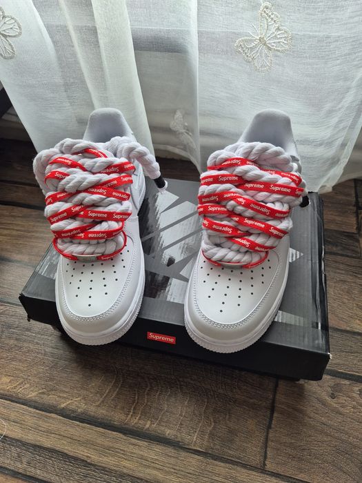 Nike Air Force 1 Low x Supreme White – Custom Rope Laces – Mărime 42