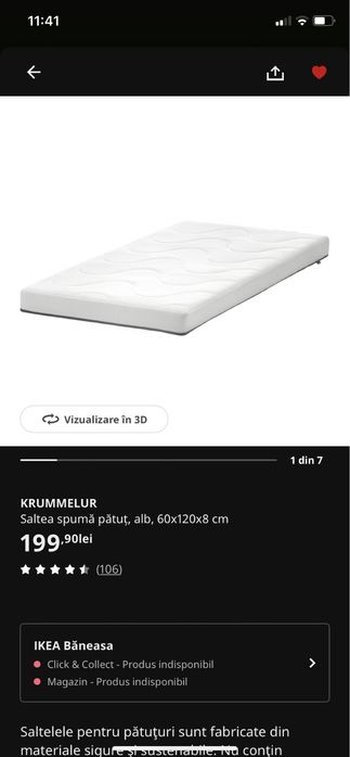 Patut bebe Ikea sundvik cu saltea si accesorii