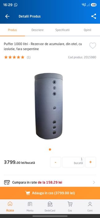 Puffer 1000 litri cu izolatie 10cm