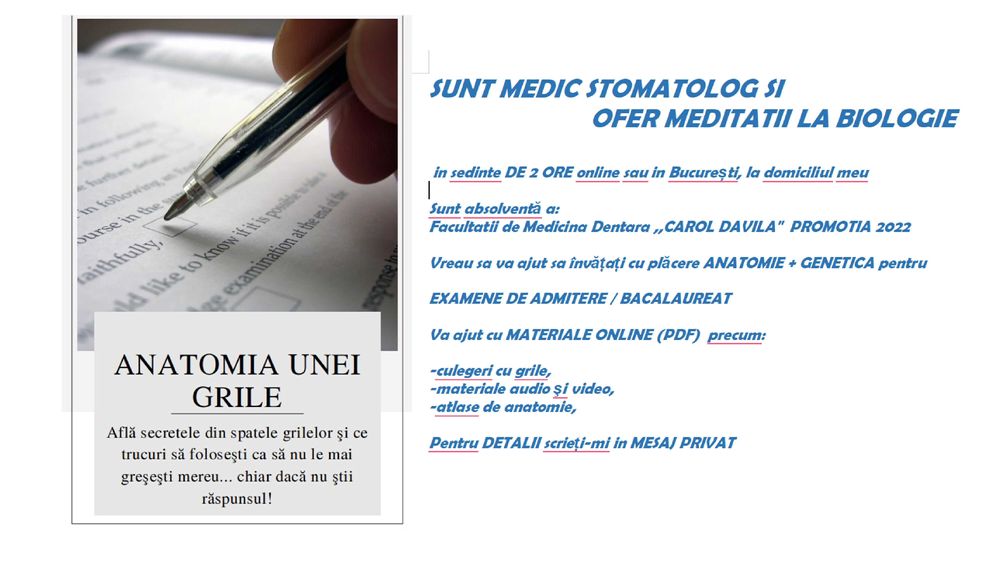 Meditații anatomie, bio vegetala, animala si genetica: online si fizic