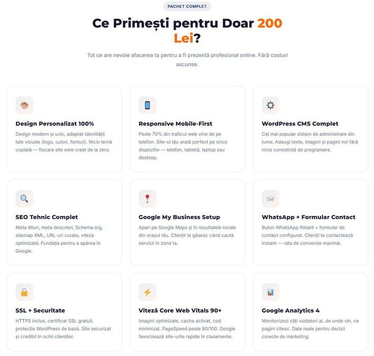 Creare Site de Prezentare | Fără Avans, Plătești la Final | Doar 200 Lei