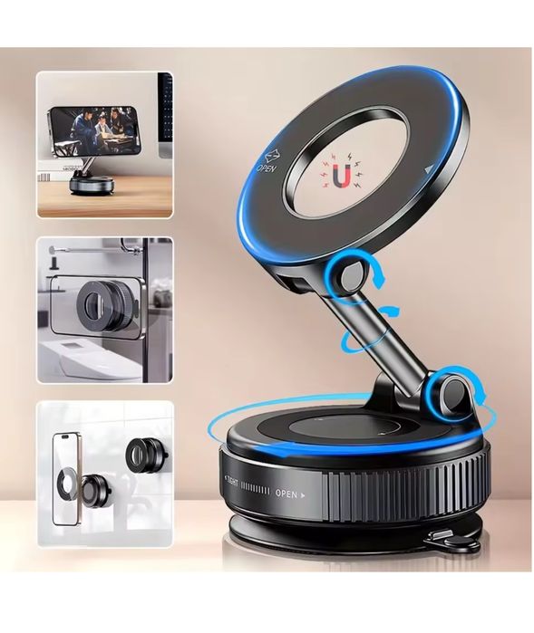 Suport Metalic Magsafe Telefon Auto Pliabil 360 Banda Adeziva Negru