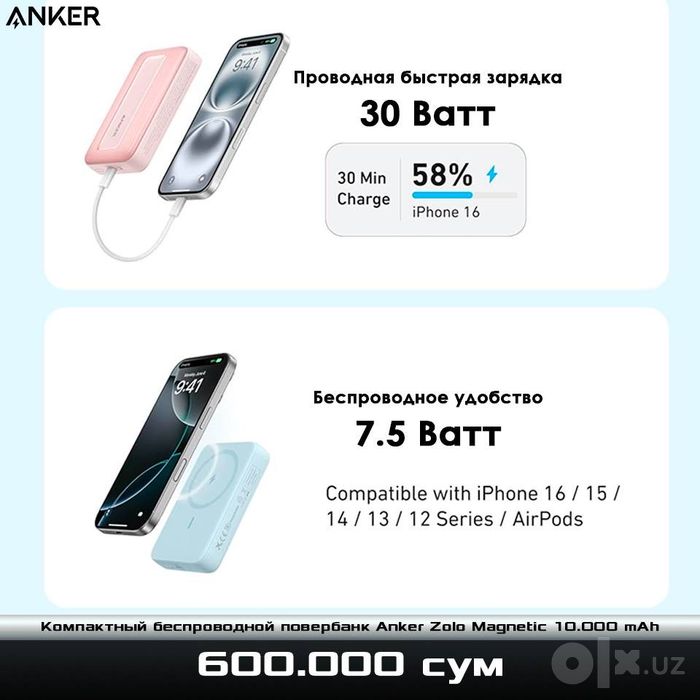 Компактный безпроводной повербанк Anker Zolo 10.000 mAh