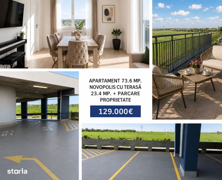 Apartament 73.6mp. Novopolis terasa 23.4mp. parcare proprie