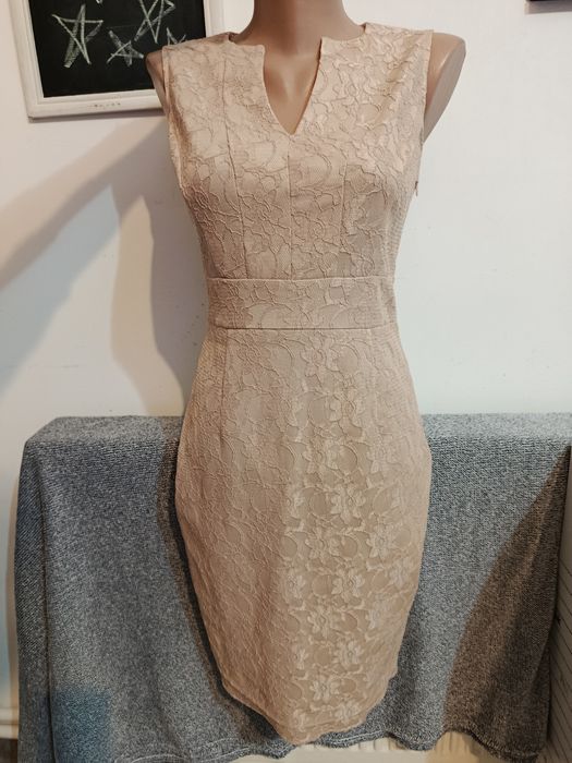 Rochie eleganta dantela crem office Eponge XS  34