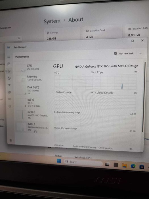 Noble Amanet - MSI GF63 8SC I7-8750H 8GB RAM, 256GB SSD, GTX 1650 4GB