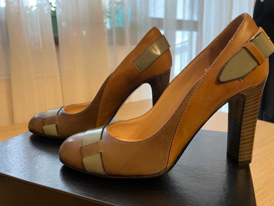 Pantofi Musette din piele, culoarea maro/verde