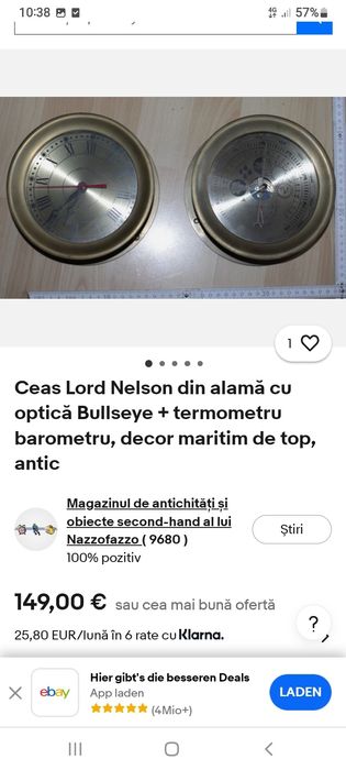 Ceas și barometru  Lord Nelson