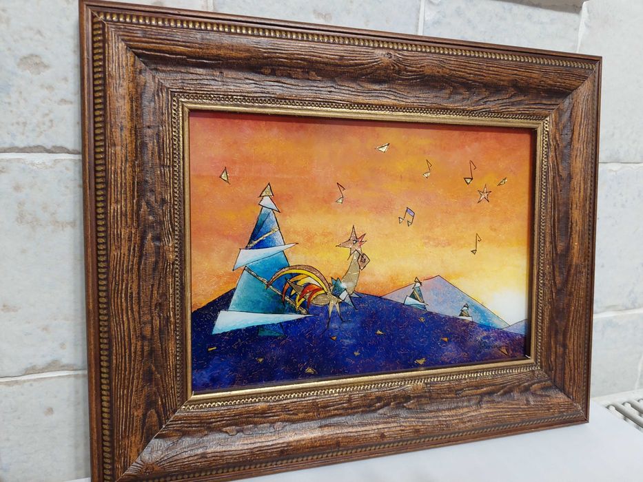 Vând tablou,tablouri, pictură pe sticlă,cocoș,handmade