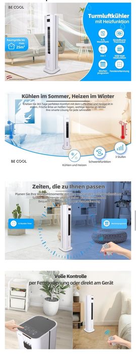 Мобилен климатизатор Be Cool 4 в 1 с охлаждане и отопление, 4.5L, 3000W