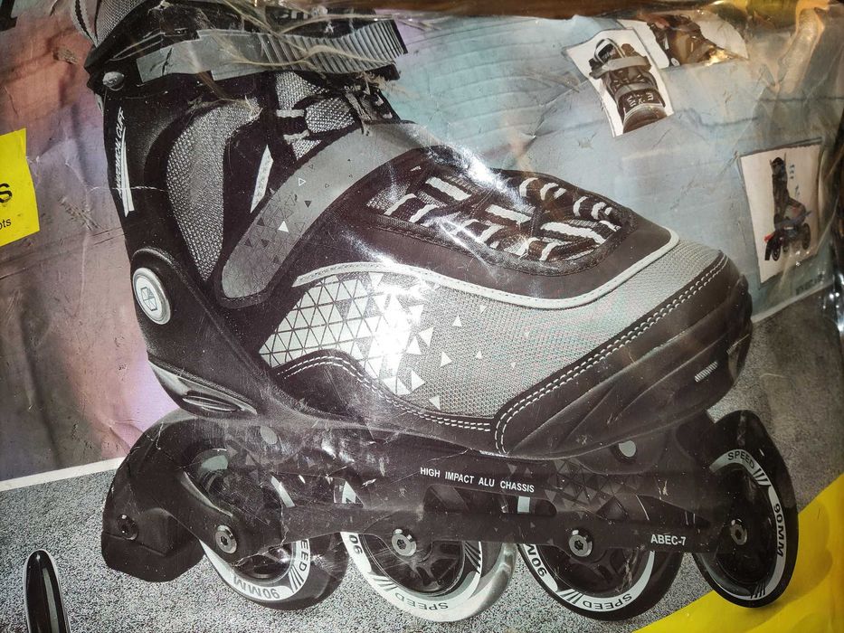 Role in-line cu 4 roti, noi, negre, marimea 45