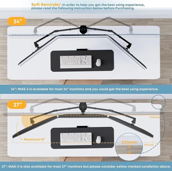 Suport De Birou  3 Monitoare, Ecrane  13"-27"