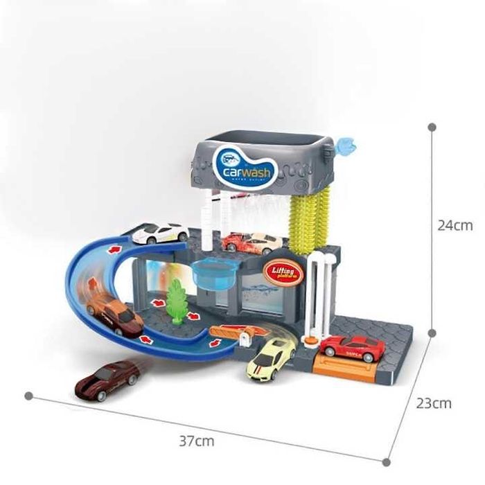 Паркинг автомивка с течаща вода и коли, с ефекти
