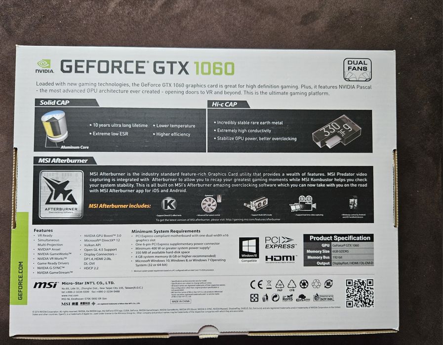 MSI GeForce GTX 1060 6gb OC