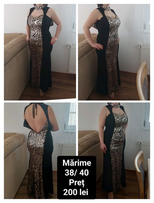 Rochie sirena neagra cu paiete aurii