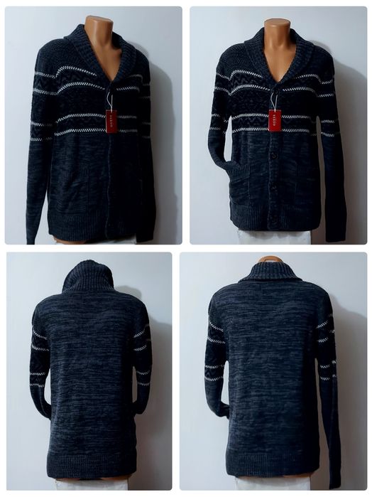 Guess cardigan nou ptr. bărbați, pulovar tricotat in dungi, cu nasturi, măsura M
