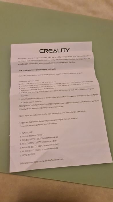 Pat din polipropilenă pentru imprimantă 3D Mamorubot Ultrabase 310×310