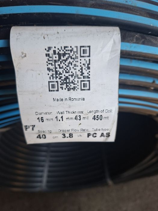 Furtun pentru irigații ,450 metri lungime,debit 3.8 l/h.