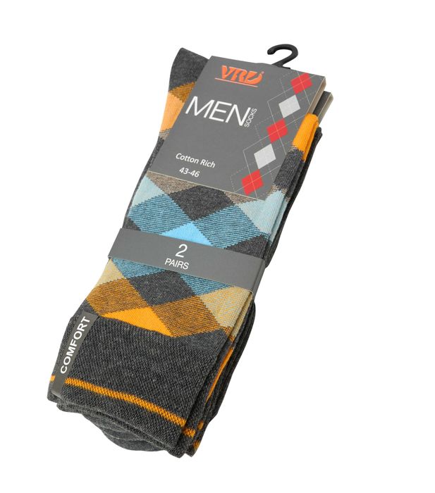 Мъжки 2 бр чорапи с аргайл десен, памуклени и удобни без стягане