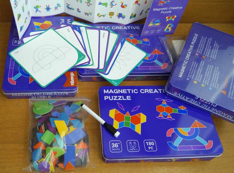 Голяма магнитни мозайка от дърво в метална кутия 180 бр. НОВО