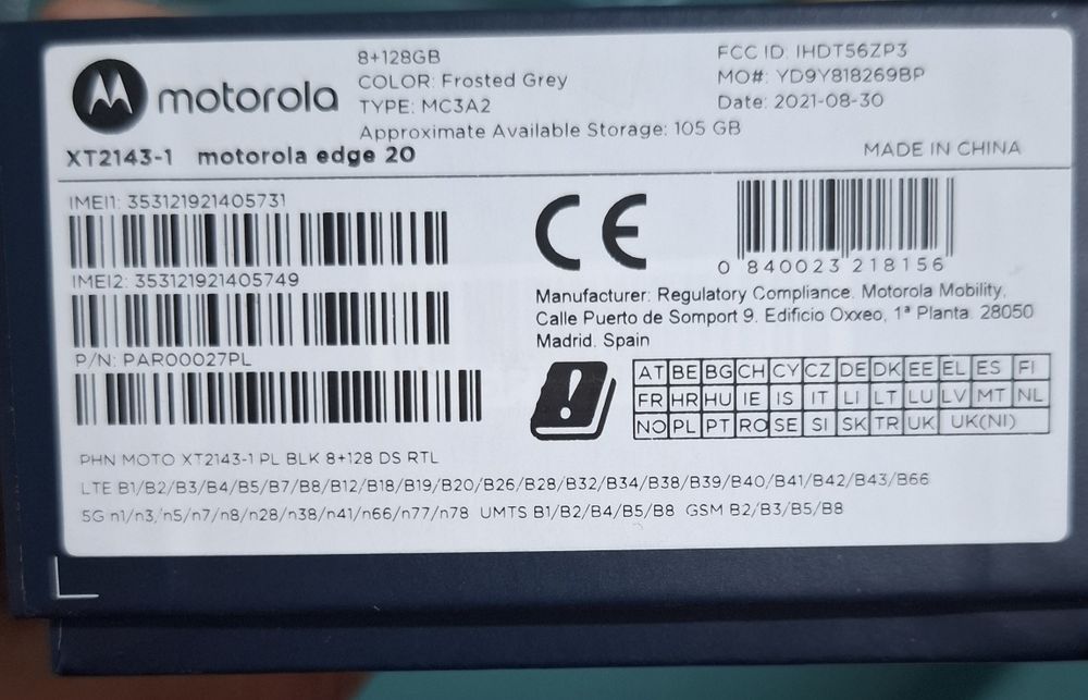 "Motorola Edge 20" -  8 RAM + 128 GB  5G + 108 MP камера