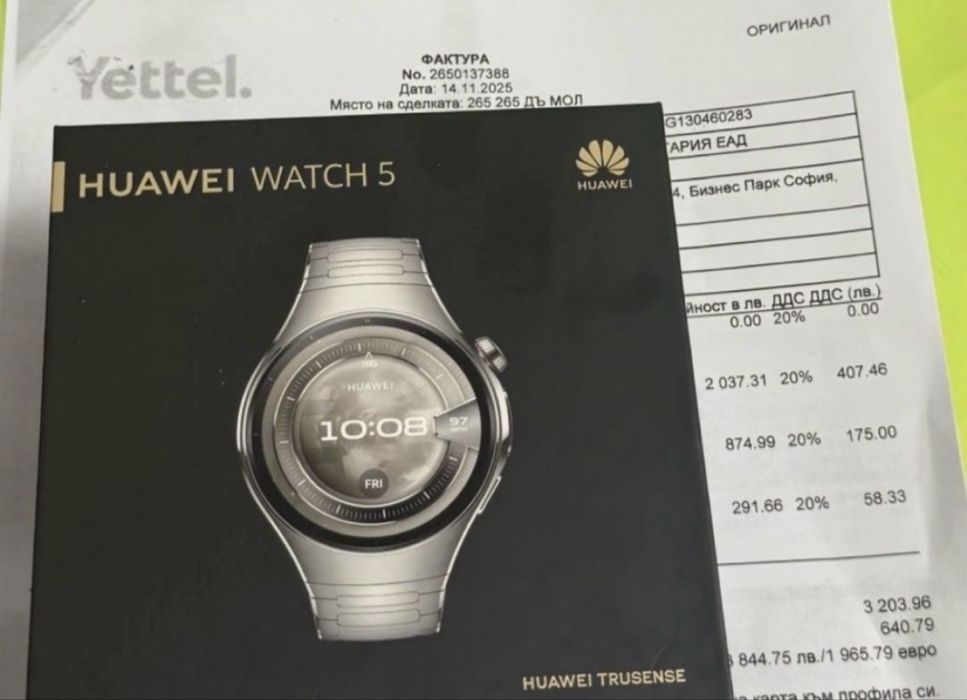 КАТО НОВ 46mm Huawei Watch 5 LTE Cellular Yettel Гаранция 2026г. Titanium