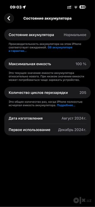 iPhone 16 Pro Max ёмкость 100% 256gb
