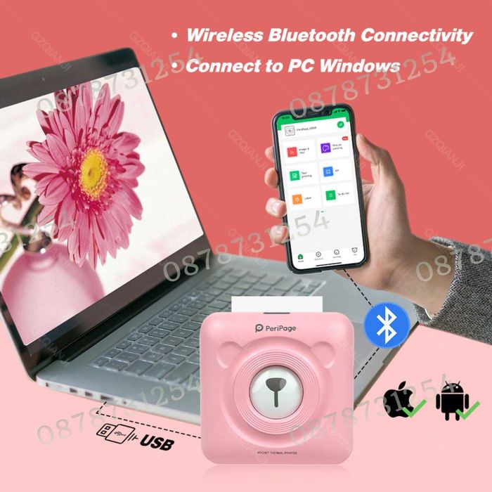 Мини Преносим Принтер за Печат с Безжична Връзка, Bluetooth, Android