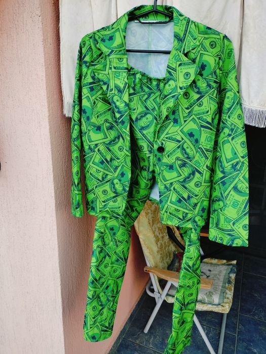 Costum elegant ținută tematică copii – Sacou și pantaloni – Imprimeu Dolari / 100 USD  Mărime M/L