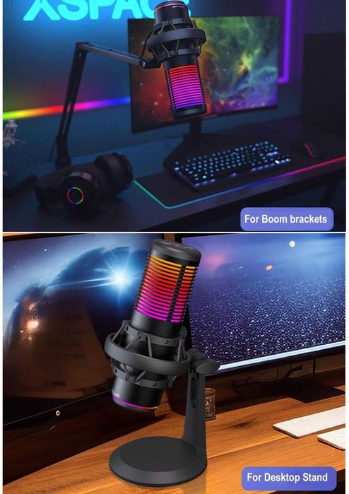 USB микрофон за игри HITOZON, USB кондензаторен микрофон с RGB